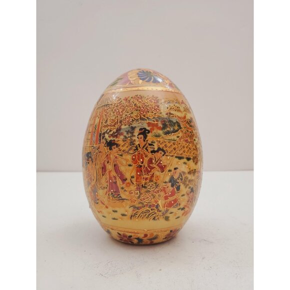Vintage Hand Painted Satsuma Ceramic Egg - Vintage Satsuma Royal Cloisonne Style - Picture 6 of 10